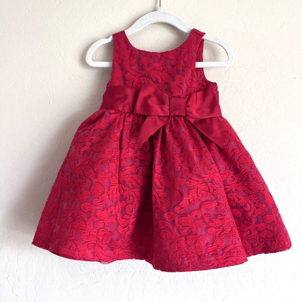 Janie and Jack Baby Girls 6-12M Red Lace Holiday Christmas Party Dress Bow